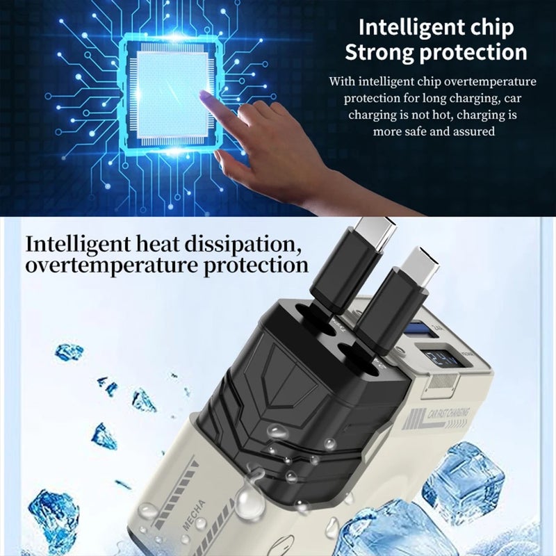 Bluejw Retractable Car Charger 4-in-1 USB C Fast Charging Adapter - Compatible with iPhone, Galaxy, Pixel & Automobile Chargers - Image 4